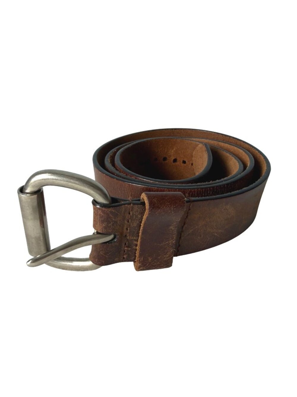 Cabelas Men's Leather Belt 38 Brown Distressed Silver Buckle Rugged Work Western
